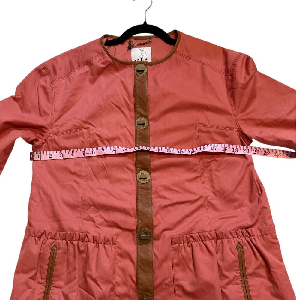 NWOT TIBI CORAL COTTON BLEND LEATHER TRIM BUTTON UP JACKET - Picture 11 of 12